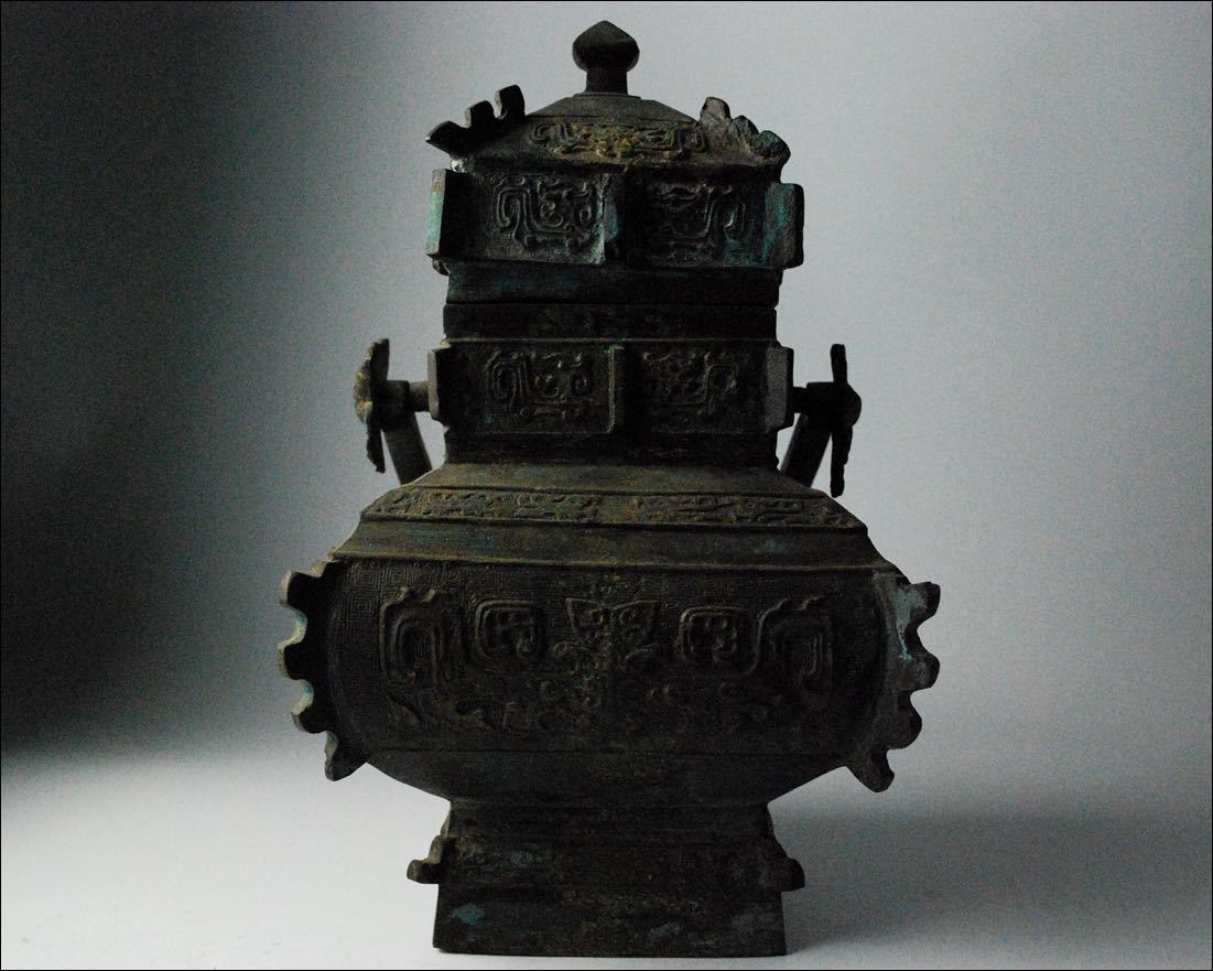 中国美術 唐物 銅製 古銅 青銅 饕餮獣文 蓋物 祭器 古玩_画像2
