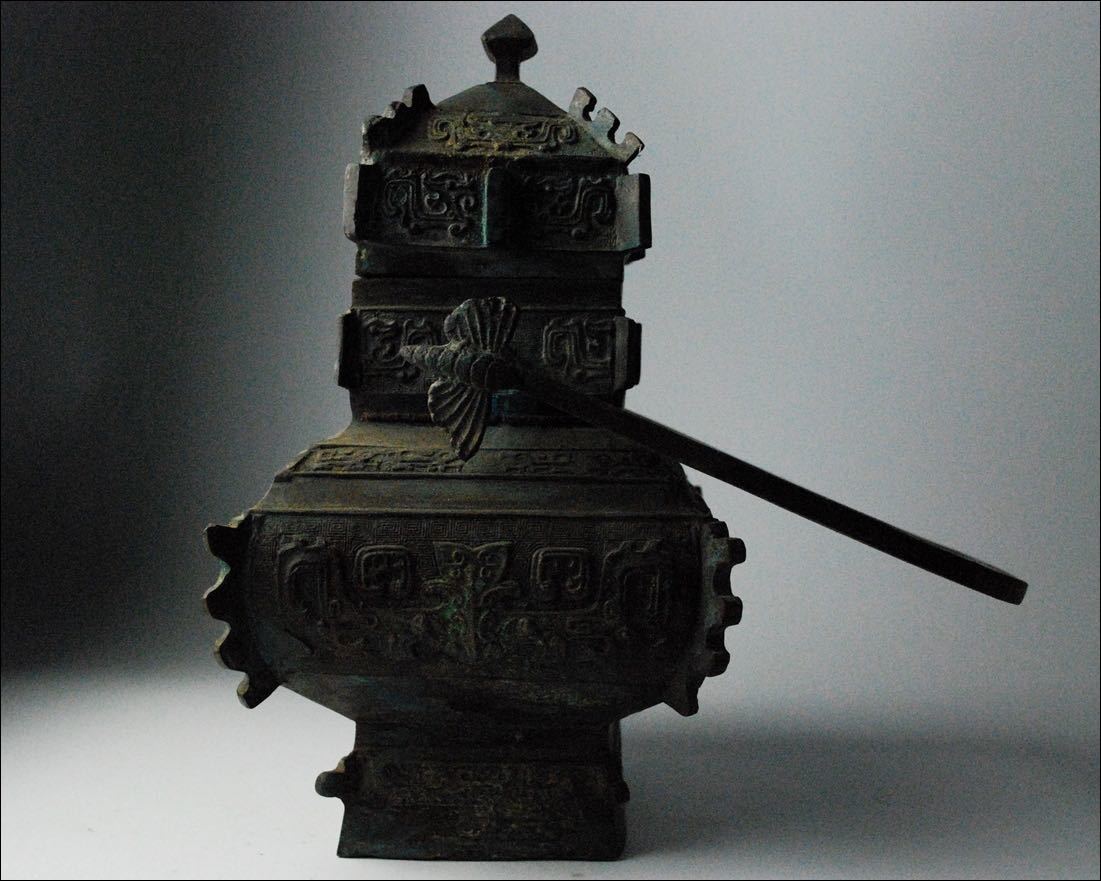 中国美術 唐物 銅製 古銅 青銅 饕餮獣文 蓋物 祭器 古玩_画像5