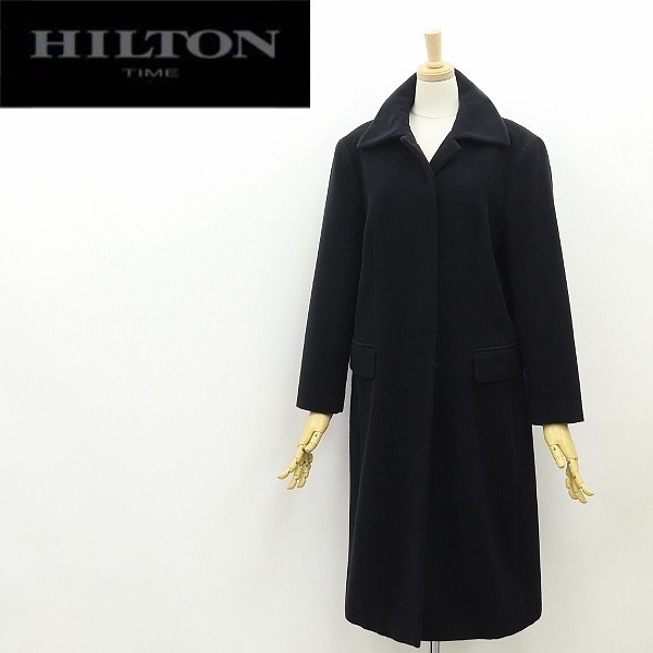 イタリア製◆HILTON TIME ヒルトン タイム ウール ステンカラー コート 黒 ブラック 40