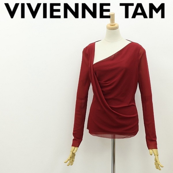 ◆VIVIENNE TAM ヴィヴィアンタム パワーネット サイドドレープ トップス ボルドー 1