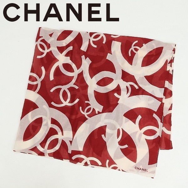 ヴィンテージ◆CHANEL シャネル ココマーク 総柄 コットン 大判 ストール_画像1