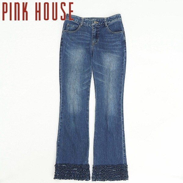 *PINK HOUSE Pink House stretch hem frill flair boots cut Denim pants jeans indigo blue 