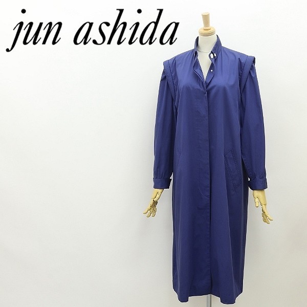 ◆jun ashida ジュンアシダ タックデザイン コットン スプリング コート ブルー M