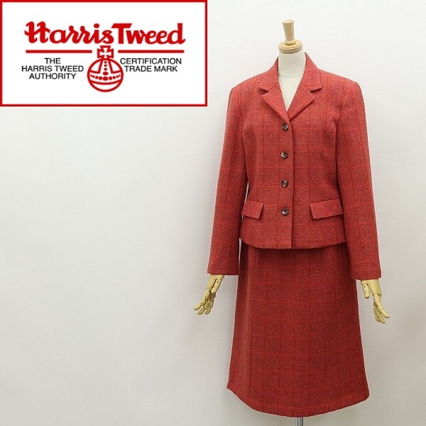 美品◆HARRIS TWEED ハリスツイード VESTIDO チェック柄 ウール ツイード 4釦 ジャケット＆スカート スーツ セットアップ 13