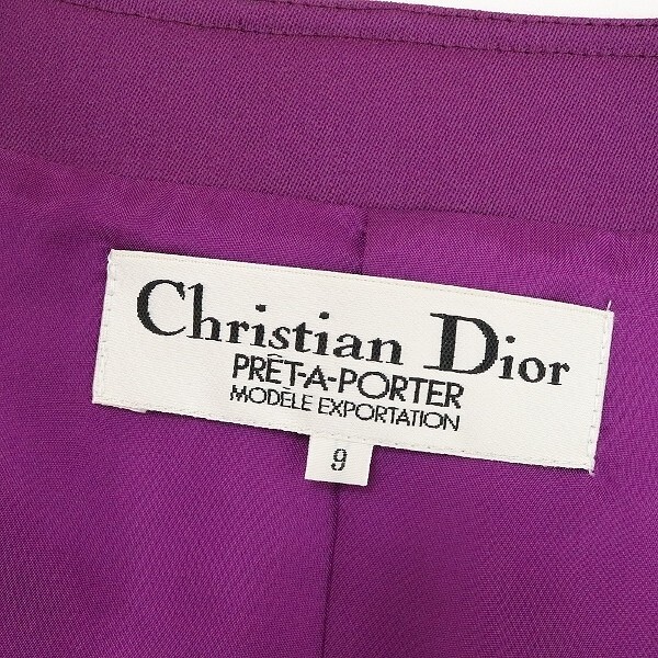 ヴィンテージ◆Christian Dior クリスチャン ディオール ノーカラー ジャケット＆タック スカート スーツ セットアップ 9_画像7