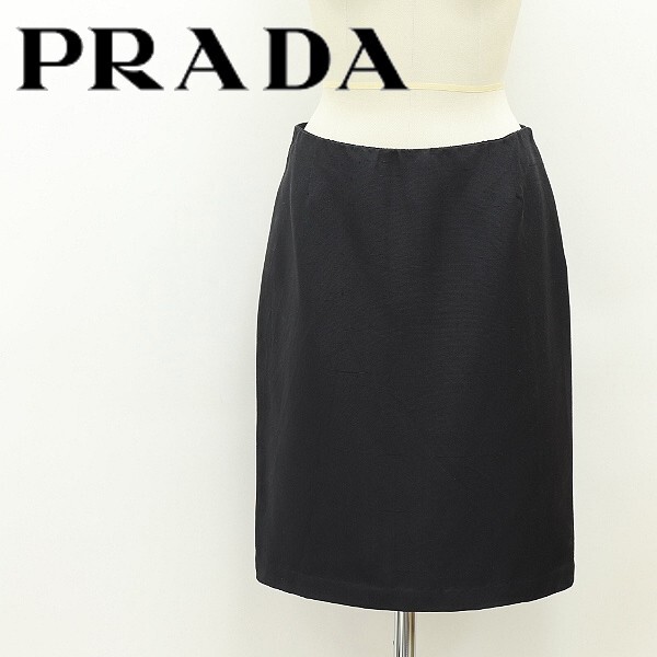 国内正規品◆PRADA プラダ シルク100％ シンプル スカート 黒 ブラック 40_画像1