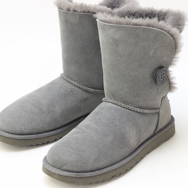 ◆UGG アグ 5803 BAILEY BUTTON ベイリーボタン シープスキン ムートン ブーツ グレー 24cm_画像6