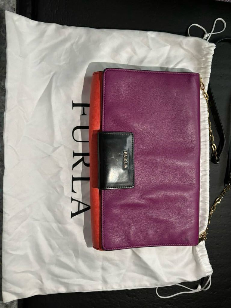 フルラ FURLA レザー ショルダーバッグ クラッチバッグ 伊製_画像1