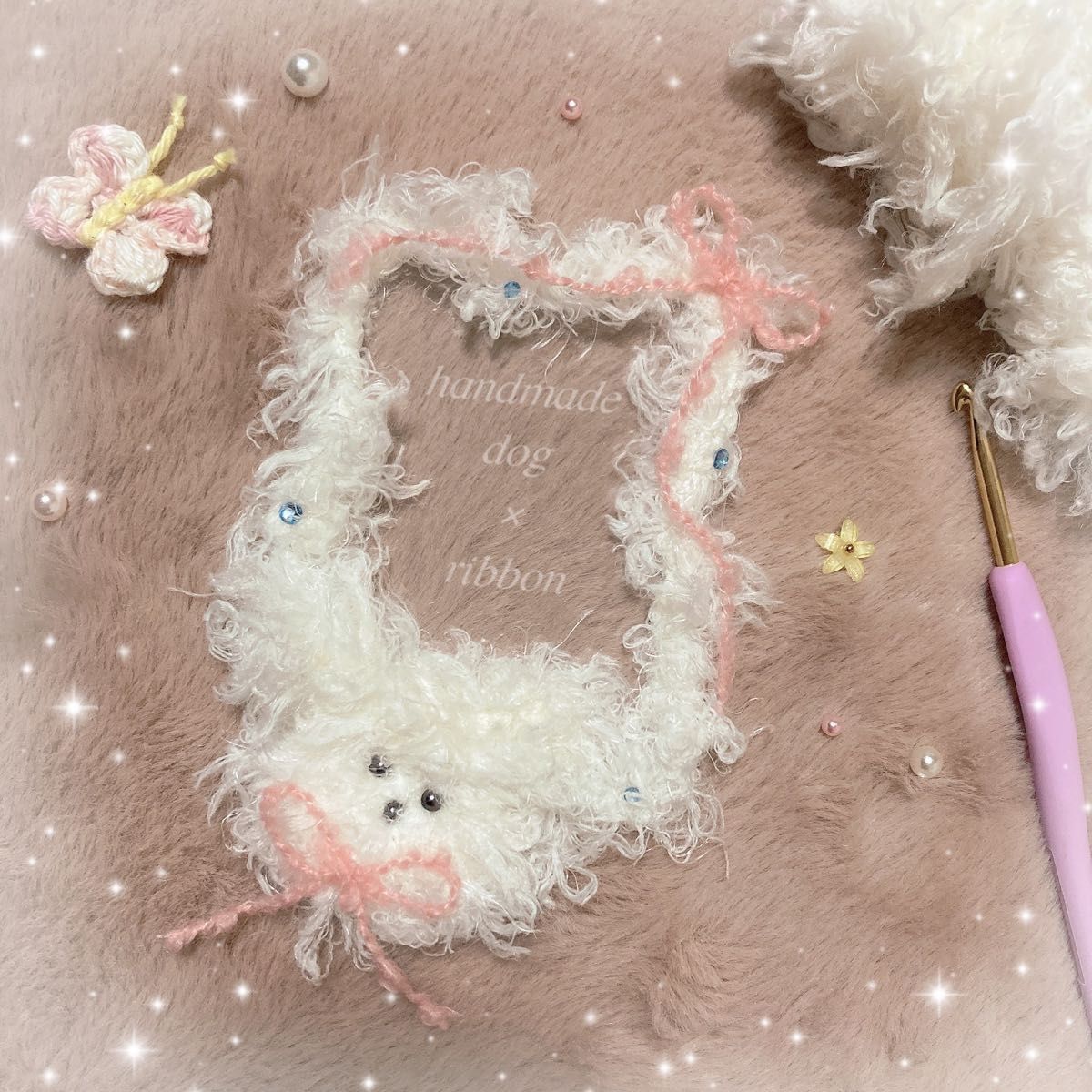 handmade大人気!!流行りの 韓国 毛糸トレカケースイヌ