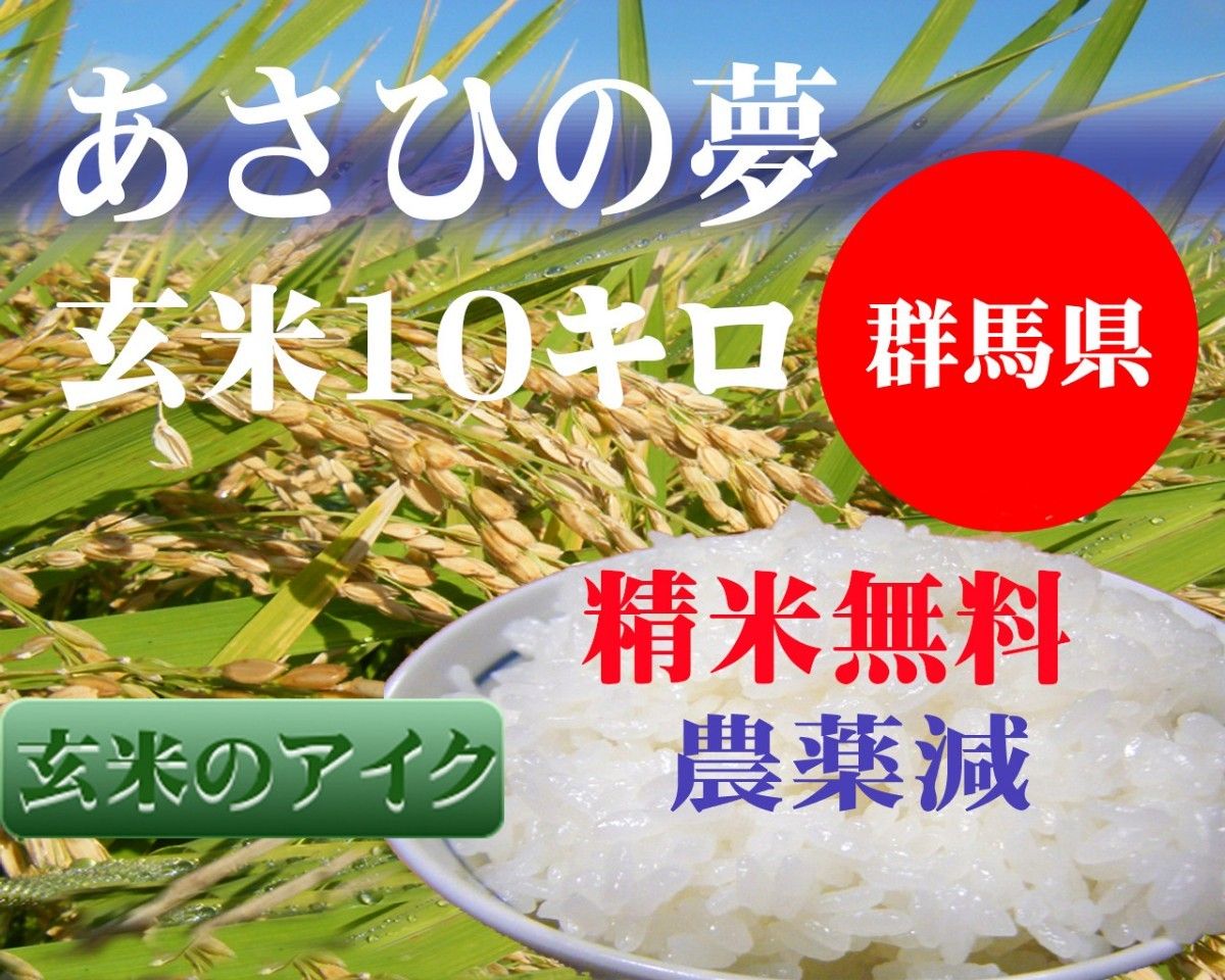 あさひの夢玄米１０Kg（ご指示あれば白米・無洗米に発送直前精米無料　小分け不可）☆令和５年　群馬県産直 低農薬