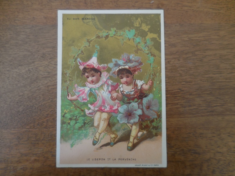 フランス☆アンティーク【AU BON MARCHE LE LISERON ET LA PERVENCHE】クロモカード クロモ クロモス ボンマルシェ 少女 紙もの_画像1