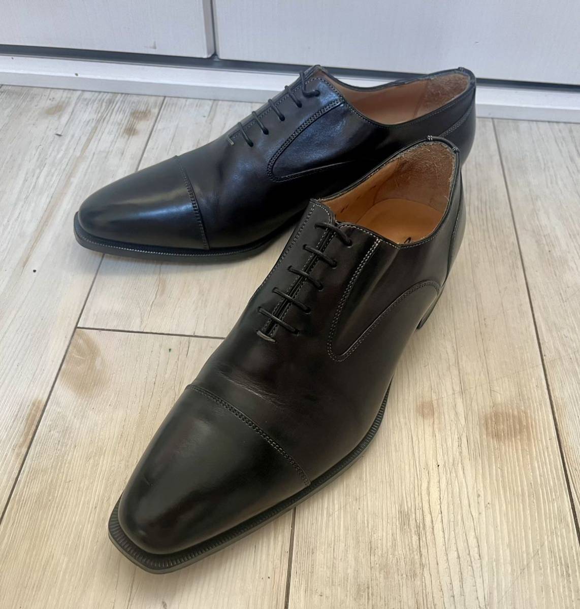 SANTONI サントーニ ストレートチップ サイズ7.5 本革　 ビジネスシューズ　冠婚葬祭　ステファノ ビ ブランキーニ シルバノ サセッティ_画像1