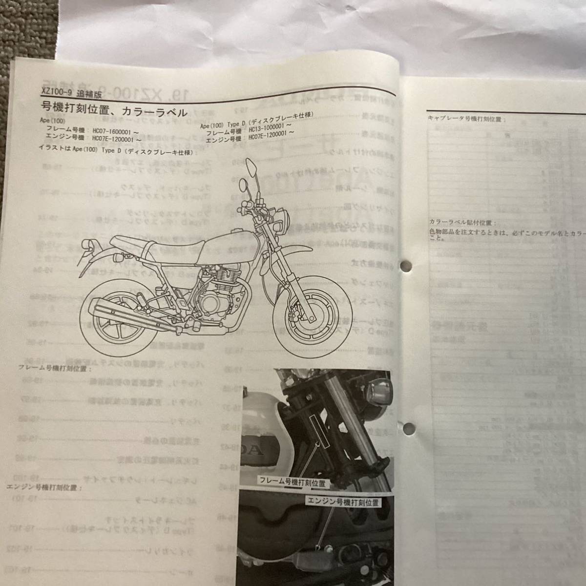 ホンダ Ape100サービスマニュアル 追補版 HC07、HC13_画像2