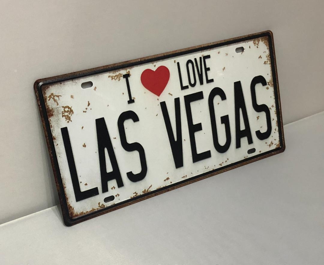 K165 新品●ブリキ看板 アメリカ雑貨 I LOVE LAS VEGAS ラス ベガス ナンバープレート型 インテリアに アンティーク レトロ_画像2