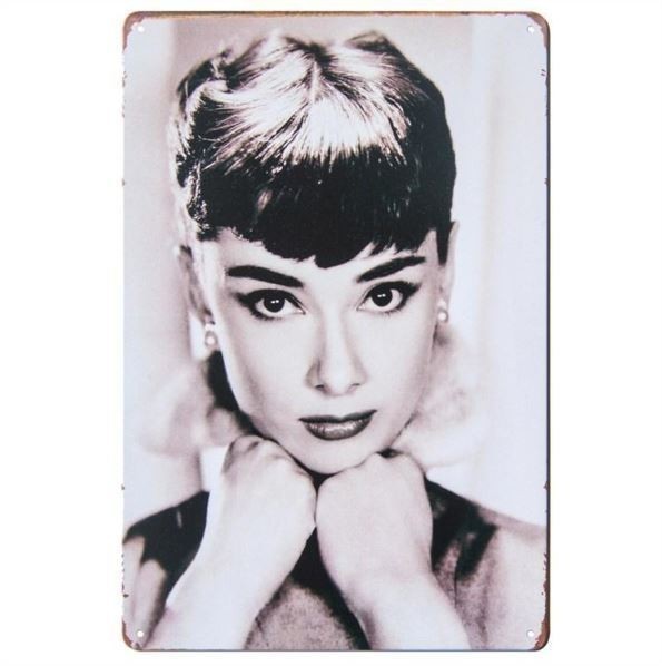 K77a 新品◆ブリキ看板 おしゃれ オードリー ヘプバーン Audrey Hepburn インテリアに アメリカ雑貨 レトロ アンティーク セピア色_画像1