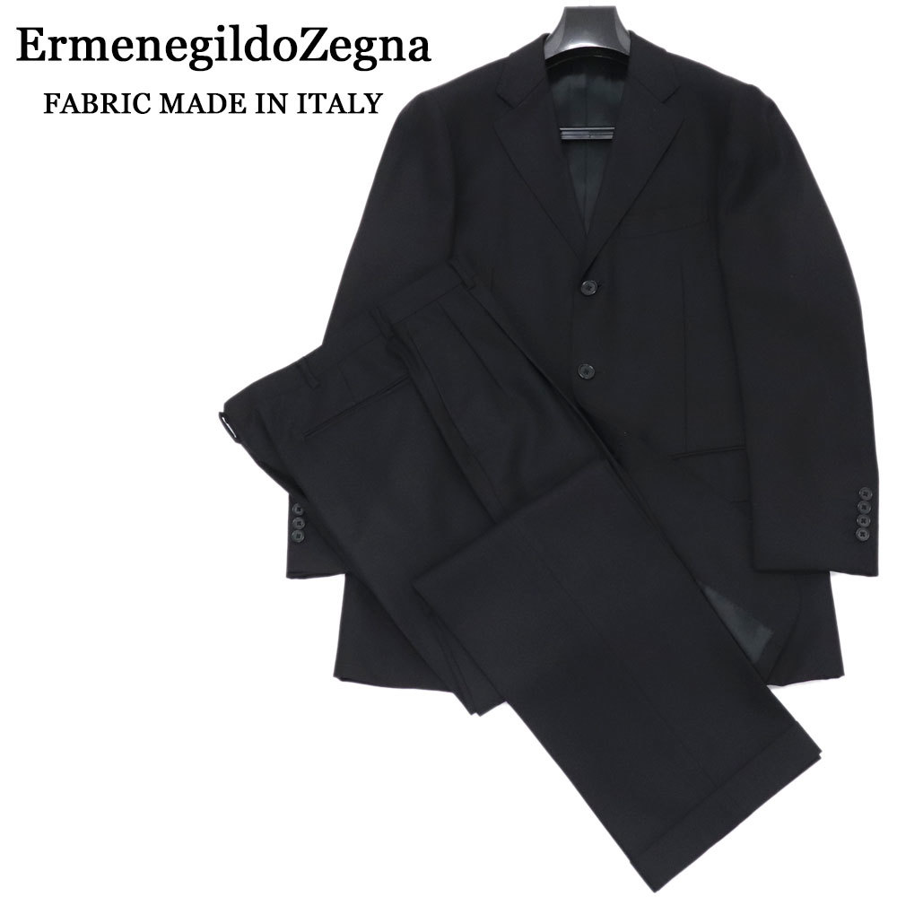 美品 ErmenegildoZegna エルメネジルドゼニア イタリア生地 希少！芯なしアンコンイタリアンテーラード ブラックスーツ 黒無地 48サイズ _画像1