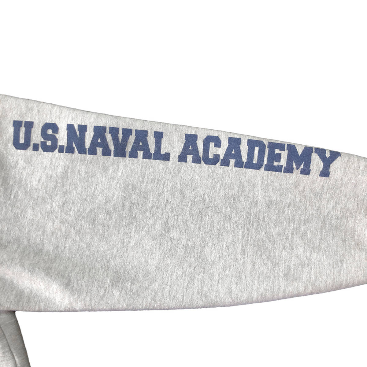 USA 古着 ヴィンテージ U.S.NAVAL ACADEMY ミリタリー 海軍兵学校 スウェットパーカ 袖プリント トレーナー メンズL グレー BE0666_画像6