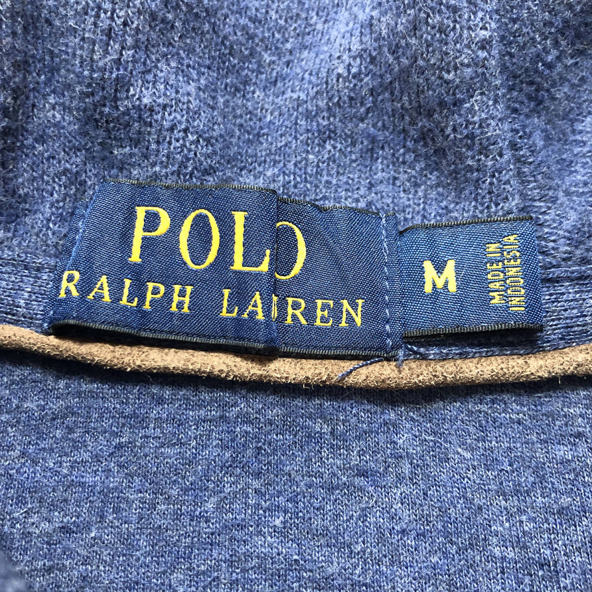 USA 古着 ポロ ラルフローレン コットンニット ショールカラー セーター エルボーパッチ ネイビー メンズM POLO RALPH LAUREN 中古 BJ0689_画像6