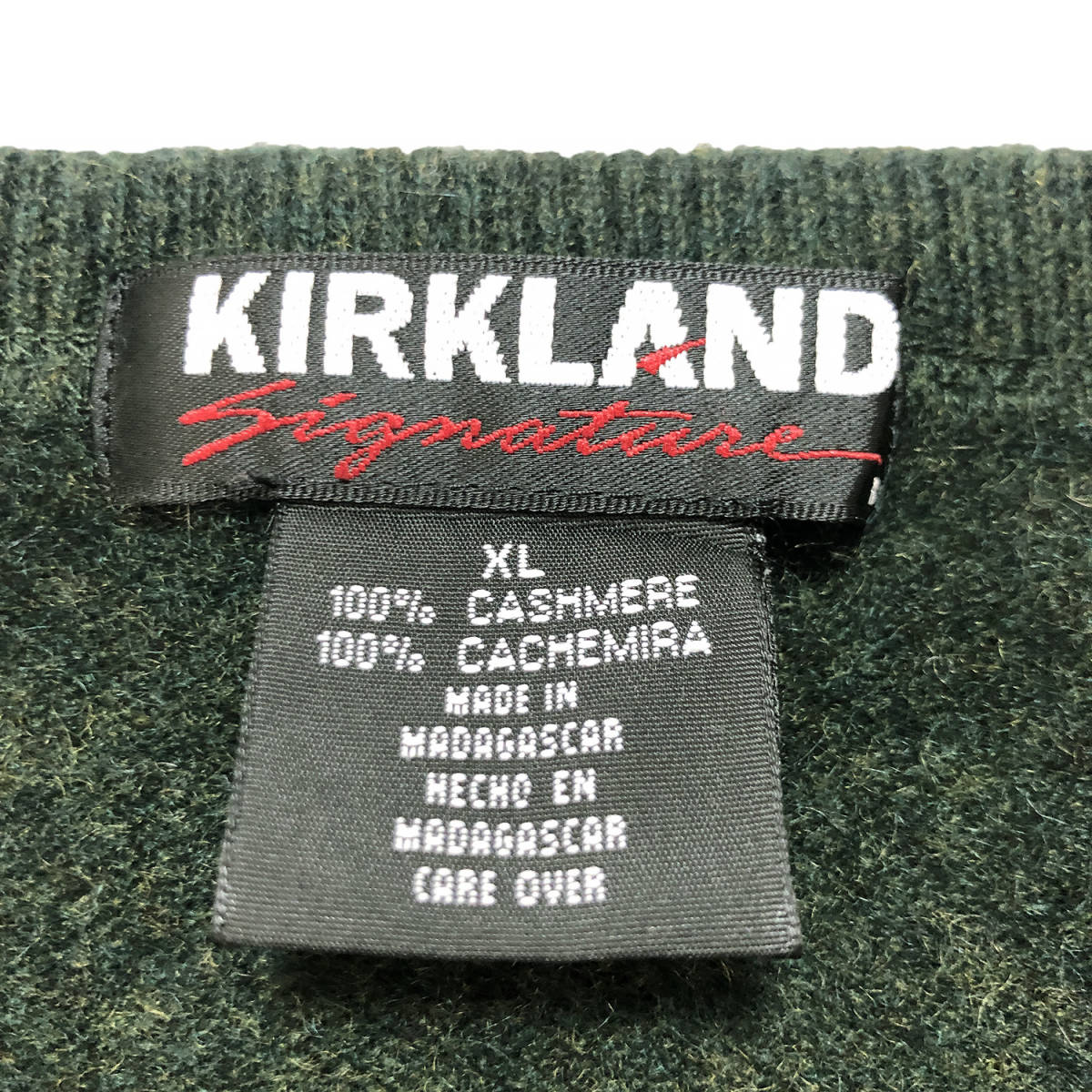 USA 古着 KIRKLAND カークランド シグニチャー カシミアニット クルーネック セーター 深緑色 メンズXL 大きいサイズ グリーン 中古 BJ0690