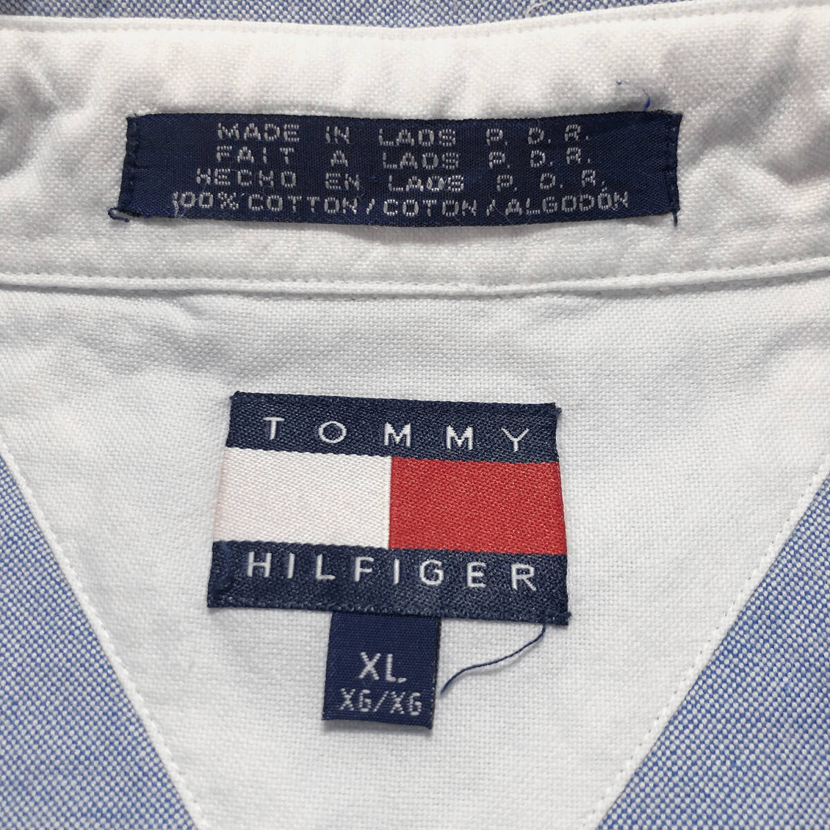 USA 古着 90S トミーヒルフィガー オックスフォードコットン 長袖シャツ BDシャツ ボタンダウン メンズXL TOMMY HILFIGER 中古 BG0711