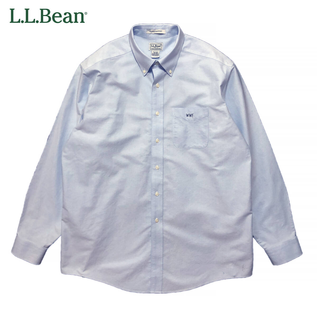 USA 古着 L.L.Bean アウトドア オックスフォード コットン BDシャツ 長袖シャツ メンズXL相当 ブルー WWE 刺繍 LLビーン 中古 BG0714