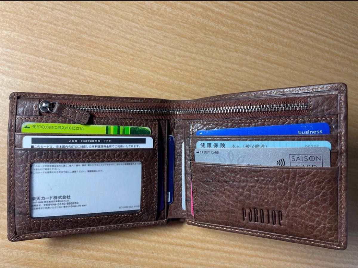 二つ折り財布 定期入れ(パスケース付) 本革　メンズ カード収納 カードケース