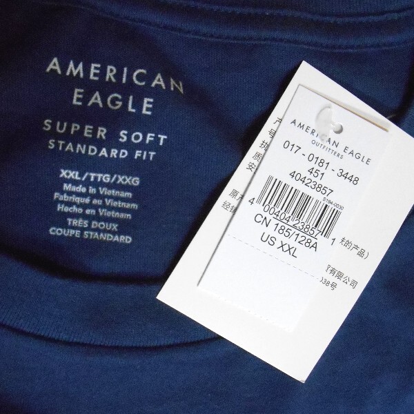 AE*アメリカンイーグル/US:XXL/ダークブルー/胸ロゴグラフィック半袖Tシャツ