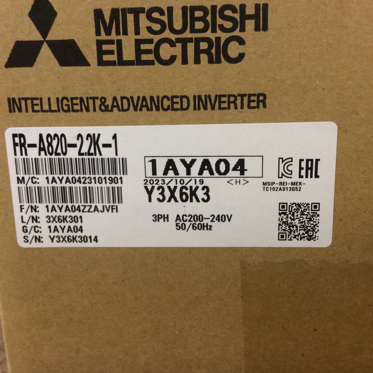 【AH-04772】新品未使用品 MITSUBISHI 三菱電機 インバータ FR-A820-2.2K-1_画像2