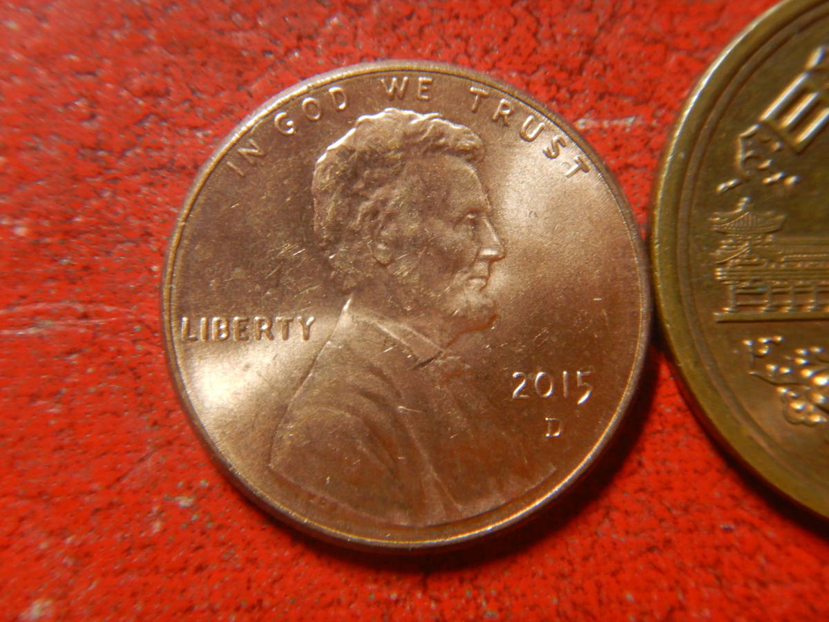 外国・USA／リンカーン１セント銅張り亜鉛貨（2015年D）　240207_画像1