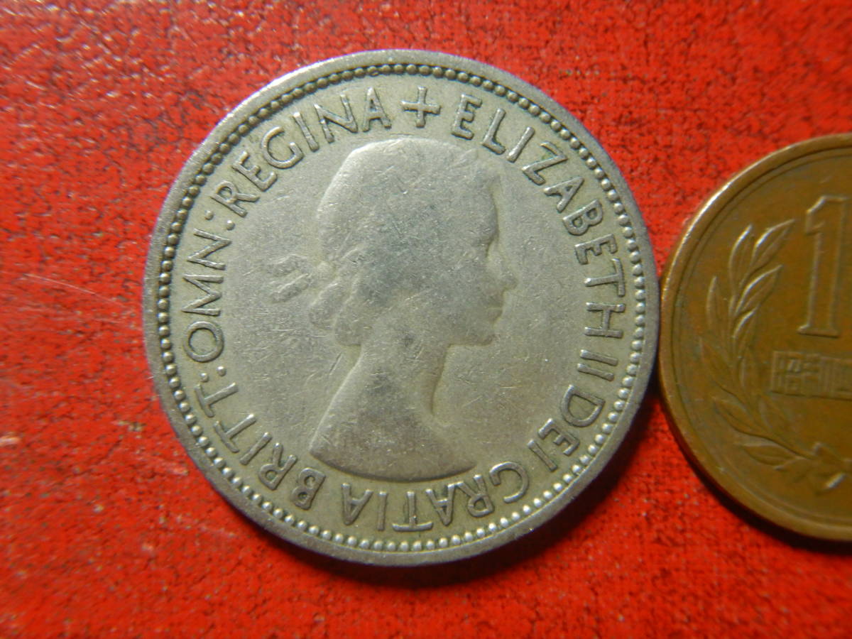 外国・イギリス／１フローリン（２シリング）白銅貨：チューダー家の薔薇（1953年）：発行枚数1,195.9万枚　240213_画像2