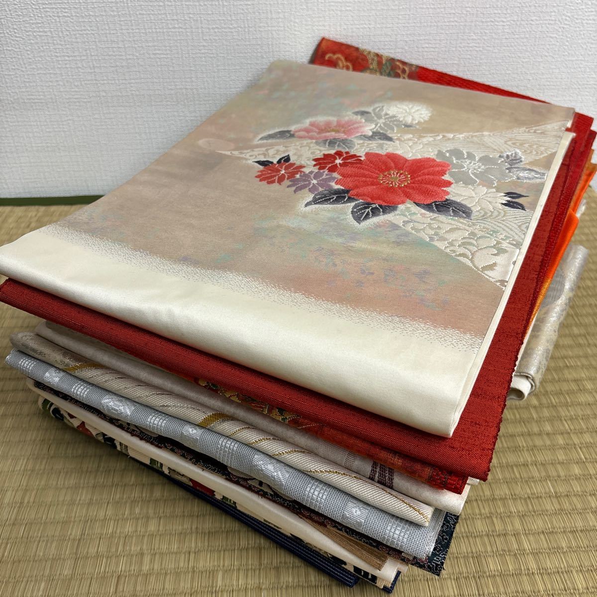 名古屋帯　まとめて　15品　リメイク 材料 ハンドメイド 生地　着付け練習　F34_画像1