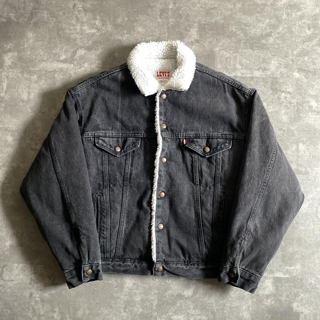 ビッグサイズ 80s ビンテージ USA製 Levis リーバイス 70609 ブラック デニム ボア ジャケット Gジャン アメリカ製 4ポケット L 黒 501 505