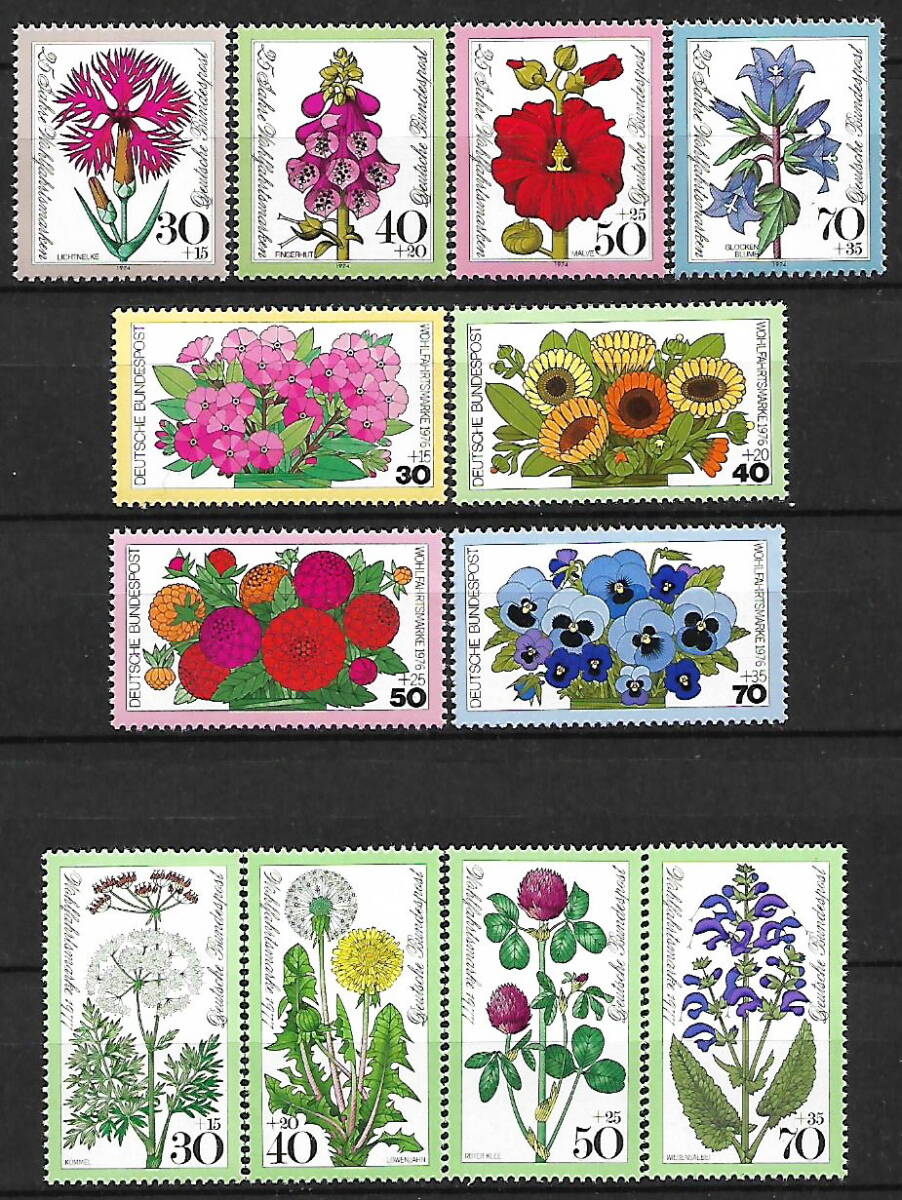 ★1974-1977年 -ドイツ-かわいい切手 「花」4種完+4種完+4種完 未使用(MNH)★VD-507_画像1