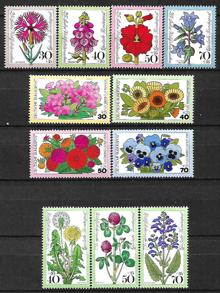 ★1974-1977年 -ドイツ-かわいい切手 「花」4種完+4種完+3種 未使用(MNH)★VD-520_画像1