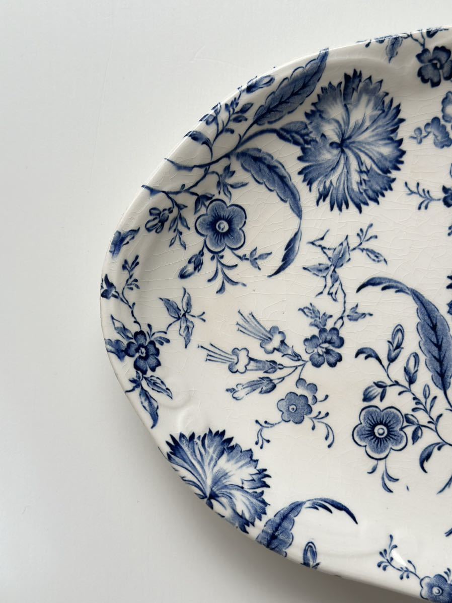 フランス　アンティーク　皿　GIEN ジアン / 　“WILD FLOWER”　　青の小花のオーバルプレート　ラヴィエ　平皿_画像2