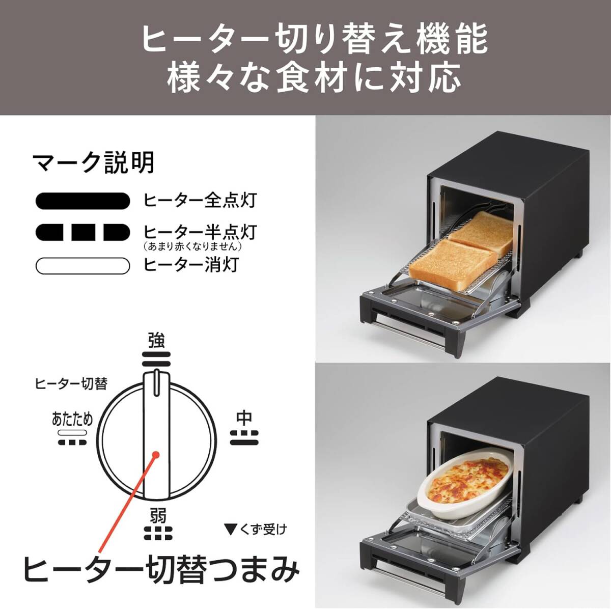 ツインバード スリムオーブントースター TS-D037PB パールブラックの画像2