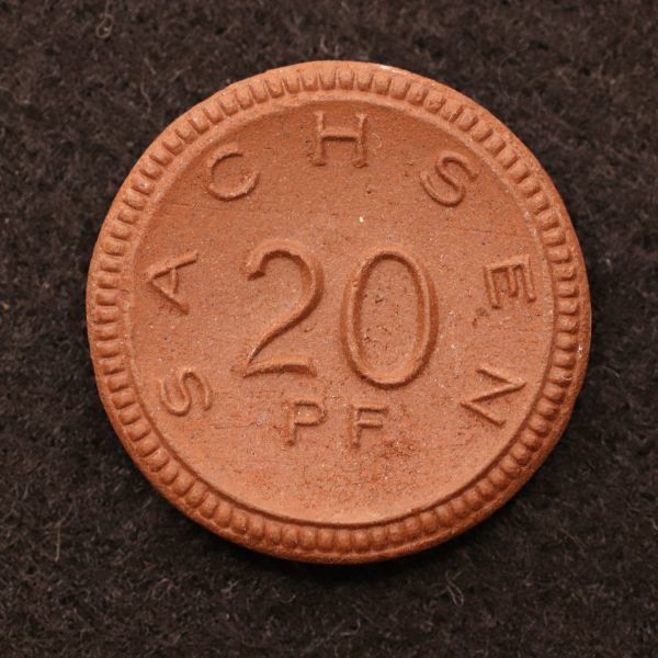 【陶製ノートゲルド】ドイツ ザクセン州 20ペニヒ（1921）[E3439]コイン_画像2