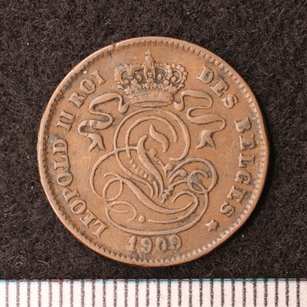 ベルギー 2サンチーム銅貨（1909）[E2963]コイン_画像2