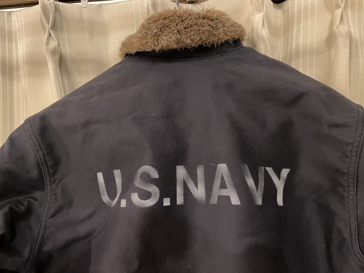 HOUSTON ヒューストン 5N-1X デッキジャケット ステンシル US NAVY USN 40 ブラック黒 ボア アウター ミリタリー 海軍 アメカジ_画像2