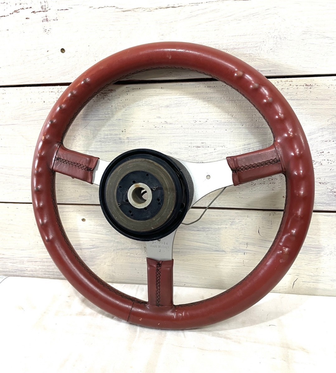  Vintage italvolanti Italvolanti four meruFormel diameter approximately 36cm Boss attaching leather steering gear steering wheel leather made old car dress up 