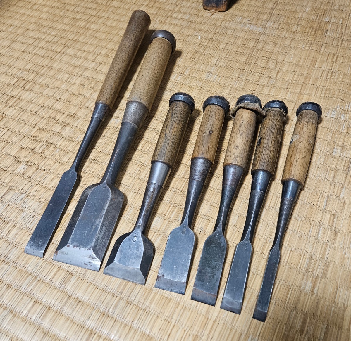 ジャパンヴィンテージ 鑿 7本セット 在銘 一光 大工道具 のみ ジャパンヴィンテージ 鑿 7本セット 在銘 一光 大工道具 のみ