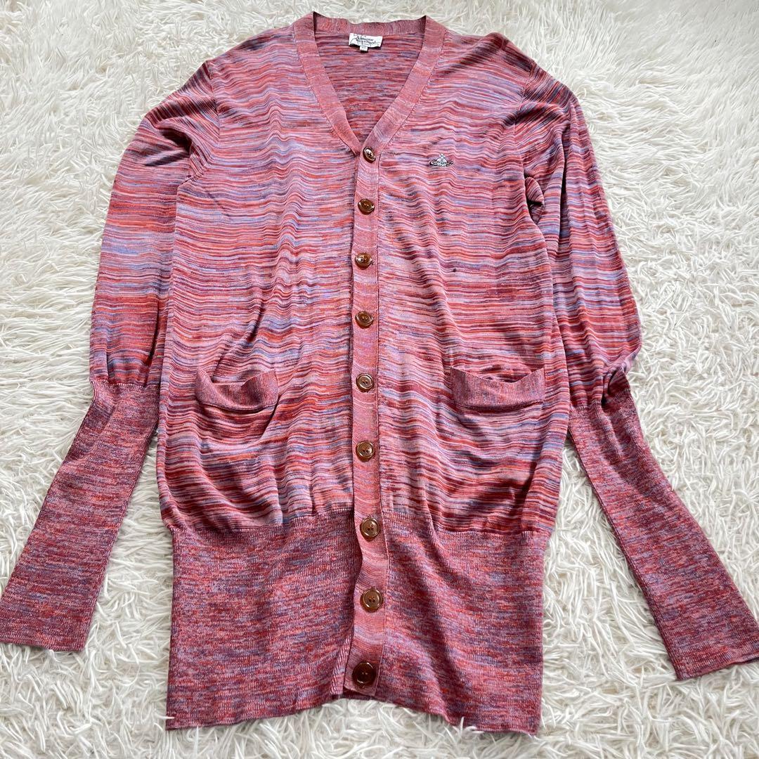 Vivienne Westwood MAN Vivienne Westwood man z long height cardigan 46 pink knitted o-b.o-b men's feather woven 