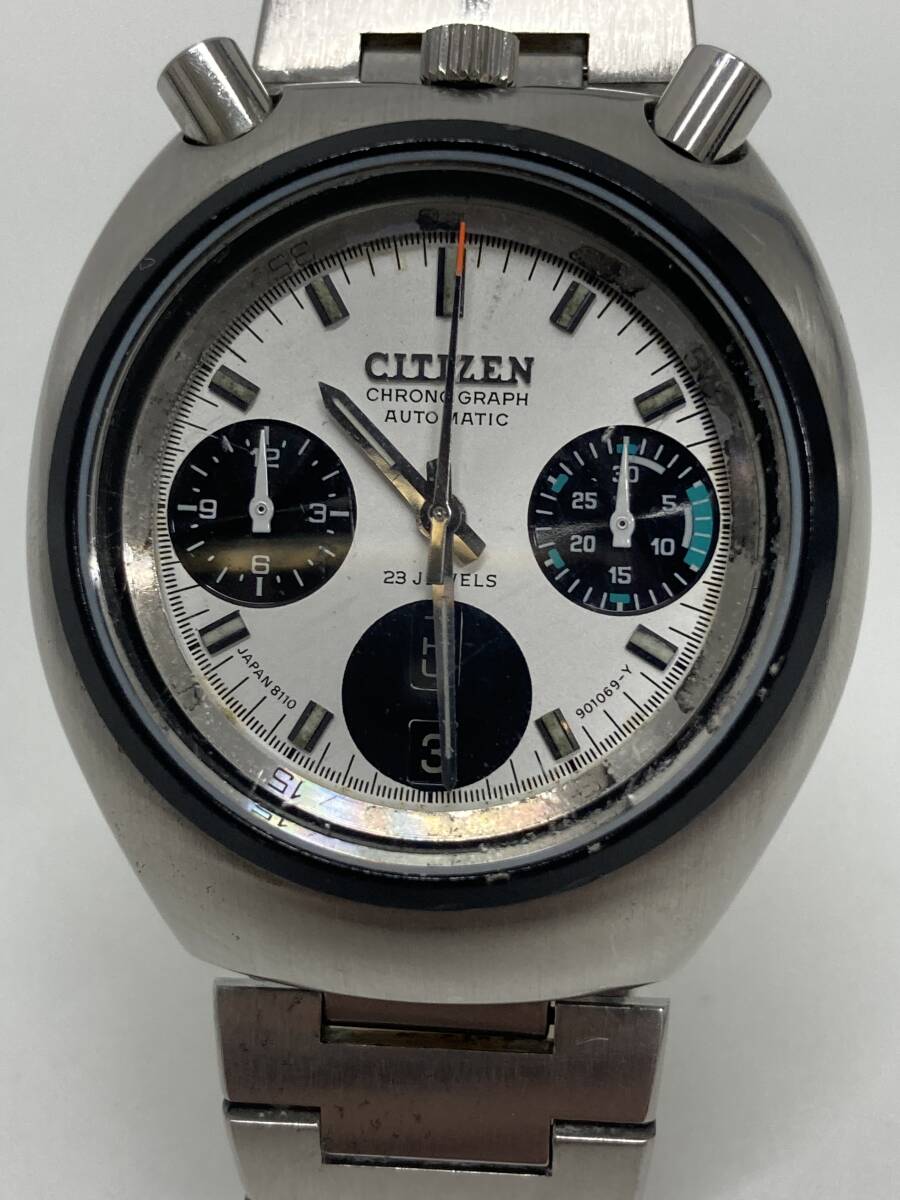 【38382】Citizen Challenge Timer シチズンチャレンジタイマー 自動巻 ツノクロノグラフ パンダ ビンテージ メンズ時計4-901177Y _画像2