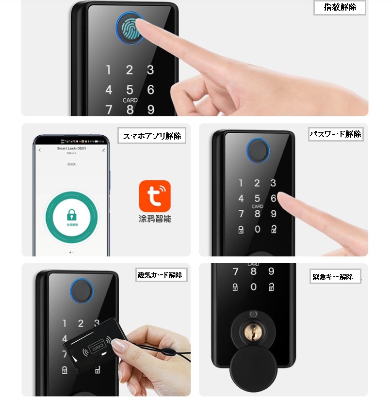 【100-1】木製ドア スマートロック　指紋　パスワード　ＩＣカード　非常キー 開錠操作_画像2