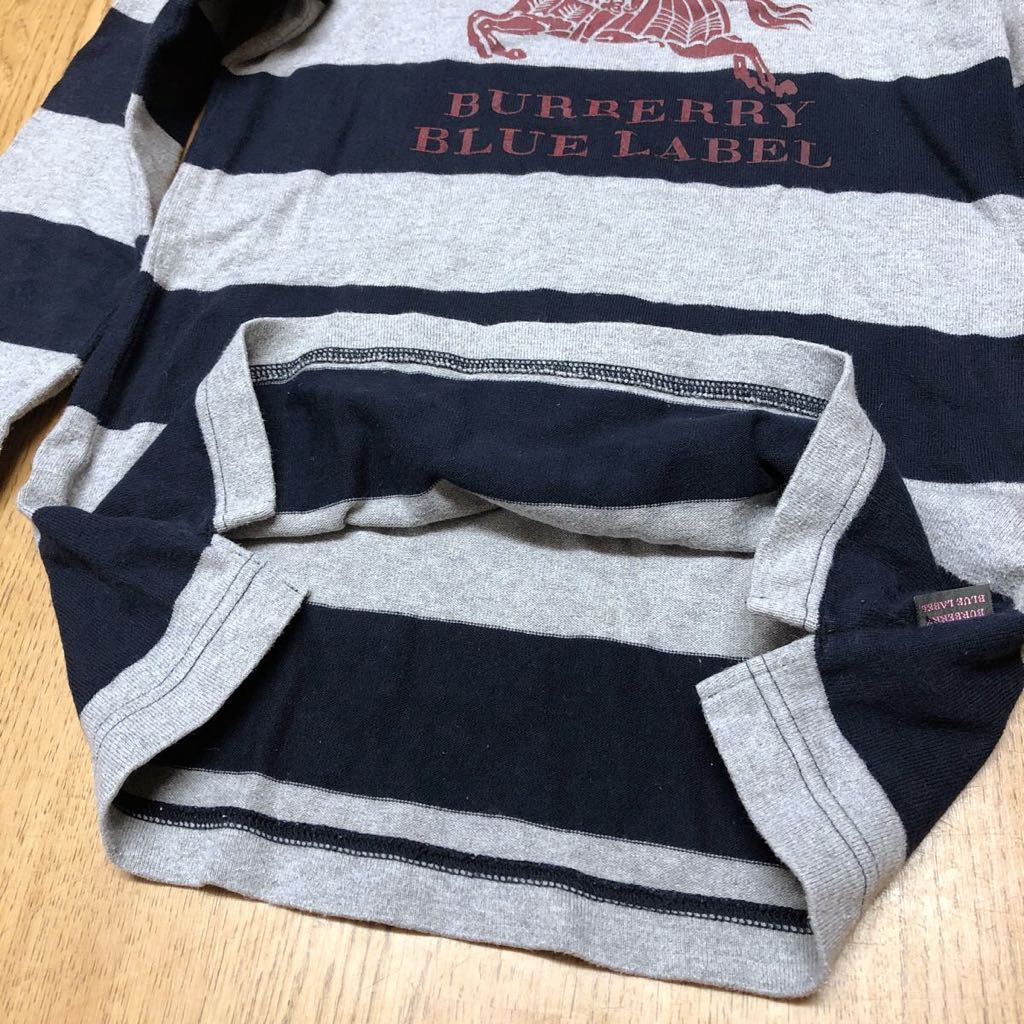 BURBERRY LONDON＊BLUE LABEL バーバリー ロンドン ブルーレーベル レディース38 長袖Tシャツ トップス ボーダー BIGプリント ロンT 古着_画像5