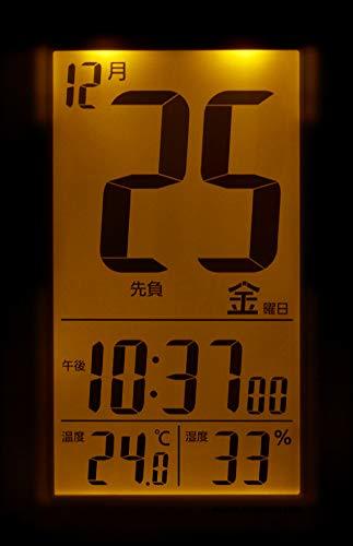 リズム(RHYTHM) 目覚まし時計 電波時計 電子音アラーム 温度 湿度 日めくり カレンダー 六曜 ライト付き 白 12.8x8.2x2.3_画像6