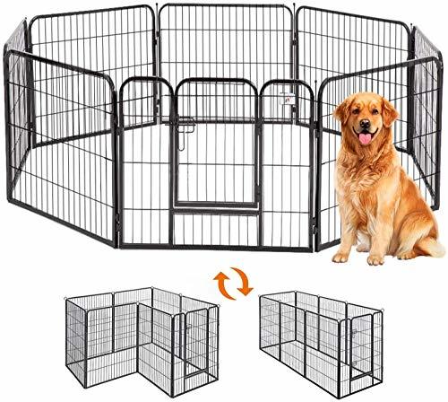 【LifeRed】ドア付ペットフェンス ペットサークル 中大型犬用 ペットフェンス折り畳み式 簡単 ペットフェンス 全成長期使用 室内外兼用 カ_画像1