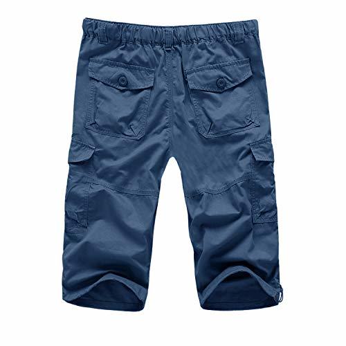クロップドパンツ メンズ 半ズボン 紳士用 夏服 七分丈パンツ カジュアル ショートパンツ チノパン ブルー M_画像4
