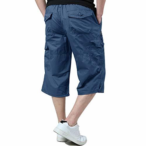 クロップドパンツ メンズ 半ズボン 紳士用 夏服 七分丈パンツ カジュアル ショートパンツ チノパン ブルー M_画像2
