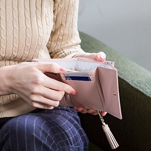 [キオッチョラ] 三つ折り財布 がま口 コンパクトウォレット タッセル付き 本革 財布 レディース (ピンク/グレージュ_画像3